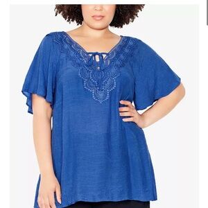 Avenue Blue Lace Detail Blouse